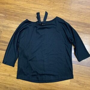 Ann Taylor LOFT Tie Back Top Womens Small Petite 3/4 Sleeve Blouse‎ Casual Black